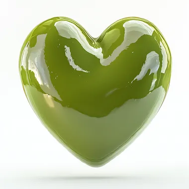 A vivid chartreuse green heart-shaped donut captured mid-air, floating in a high-resolution, ultra-detailed photo. The glaze is glossy and smooth, with reflective highlights enhancing its bright, bold hue. The background is clean, white, and free from distractions, with no shadows or props, side view shot