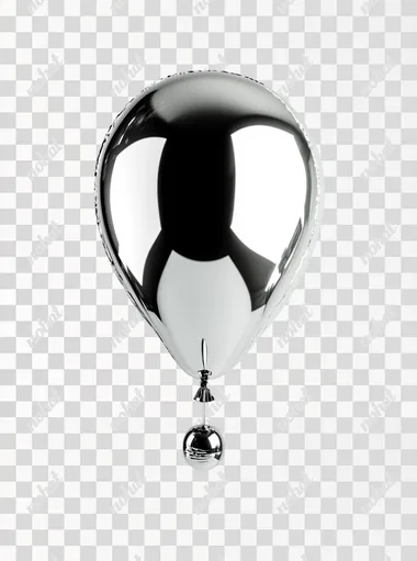 chrome flying balloon in white studio background, reflection, empty studio, close up, aesthetic shot, mirror, 3D, shot on Kodak Retina IIIc camera