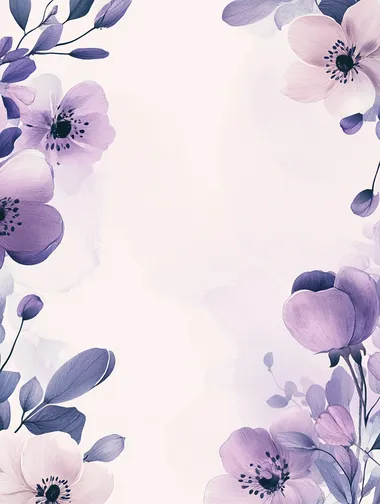 background image for photo album, flowers on edges, lineart, pastel violet colours  background