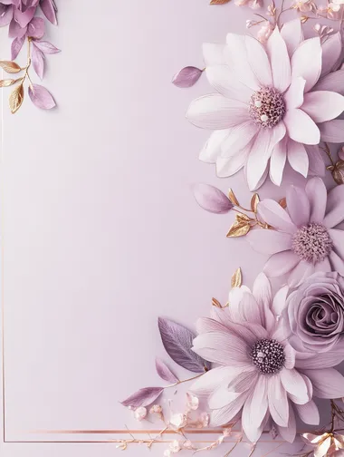 background image for photo album, flowers on edges, lineart, pastel violet colours  background