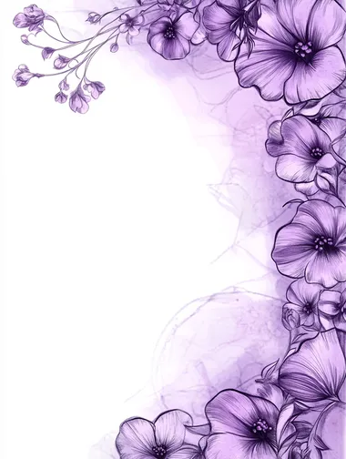 background image for photo album, flowers on edges, lineart, pastel violet colours  background