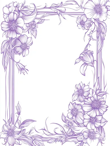 background image for photo album, flowers on edges, lineart, pastel violet colours  background
