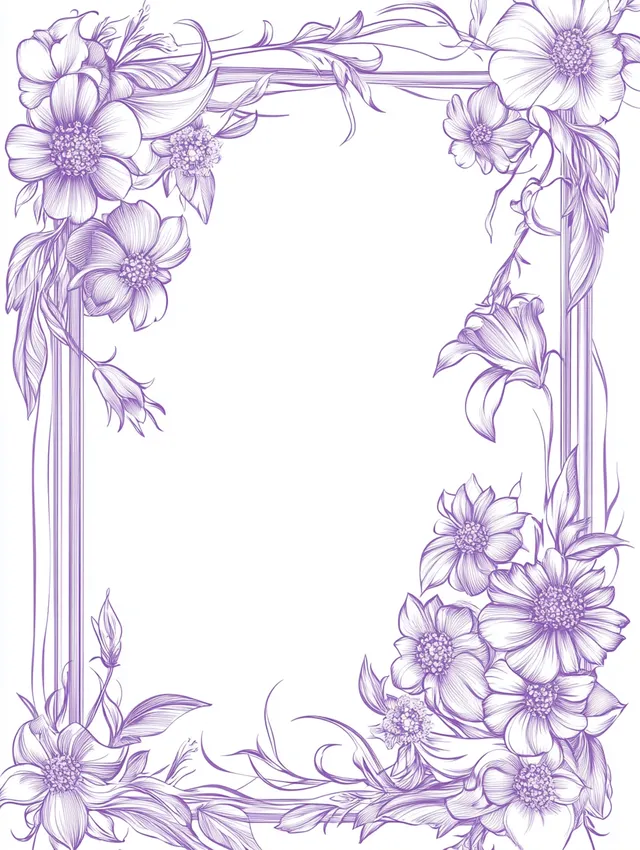 Pastel Violet Floral Lineart Photo Album Background