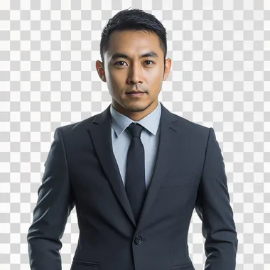 A middle-aged Vietnamese businessman wearing a sharp, tailored suit, standing confidently with a neutral expression. Clean, well-groomed appearance with short, neatly styled black hair. The background is completely white, with even lighting for a clear, professional studio portrait look. The focus is on the businessman's face and upper body, conveying professionalism, intelligence, and approachability."
