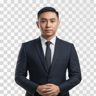 A middle-aged Vietnamese businessman wearing a sharp, tailored suit, standing confidently with a neutral expression. Clean, well-groomed appearance with short, neatly styled black hair. The background is completely white, with even lighting for a clear, professional studio portrait look. The focus is on the businessman's face and upper body, conveying professionalism, intelligence, and approachability."