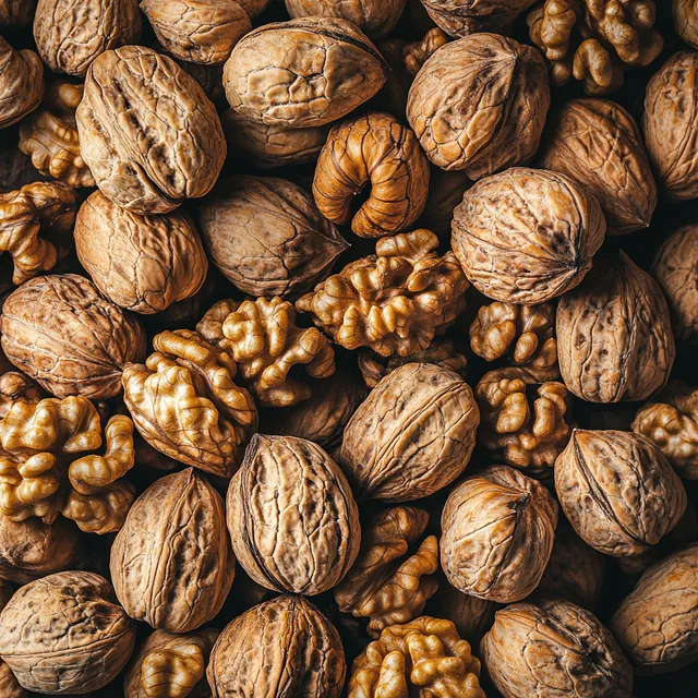 Top View of a Pile of Inshell Walnuts in Their Natural Habitat