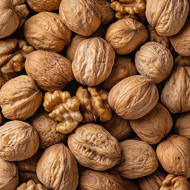 Inshell Walnuts Pile in Top View from Above, Ideal for Culinary Uses