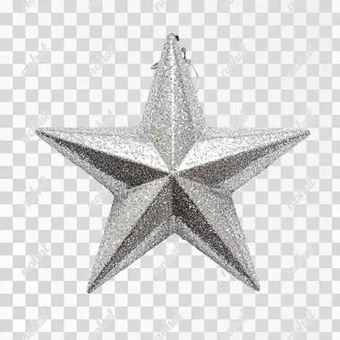 Silver glittery star ornament with a 3D effect, isolated on a white background
