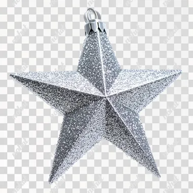 Silver glittery star ornament with a 3D effect, isolated on a white background