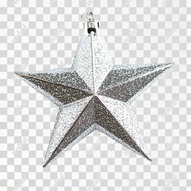 Silver glittery star ornament with a 3D effect, isolated on a white background
