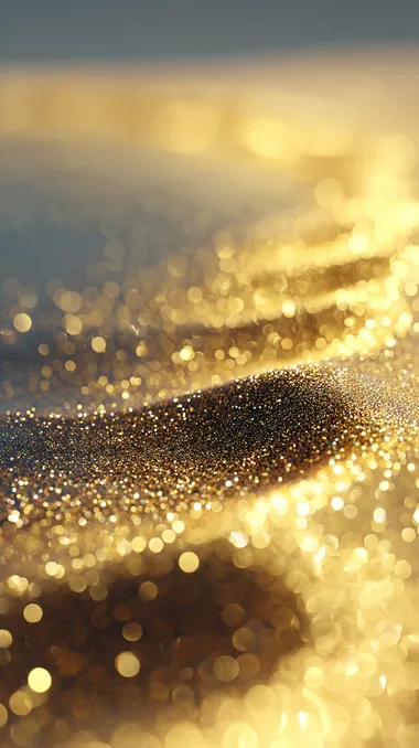 A dreamlike landscape of golden sea water and golden sand beach. Ultra-fine textures, surreal fantasy scenes, film-like compositions, magical lighting, glittering reflections everywhere, 4K ultra-wide viewing angle, breathtaking scale  rofile qzxoibl