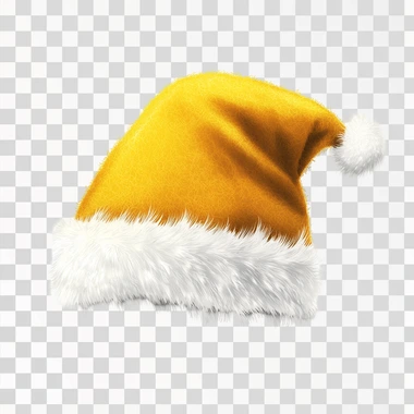 yellow santa hat with white fur on top, simple clipart graphic white background