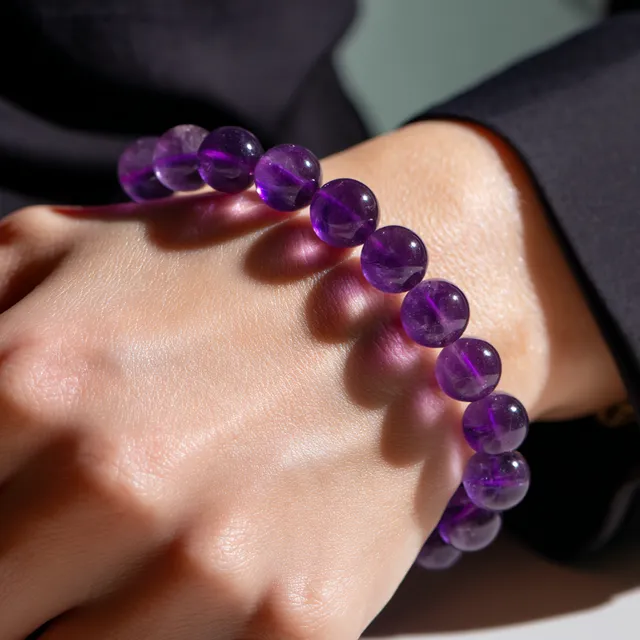 Elegant 10mm Brazilian Amethyst Beaded Bracelet