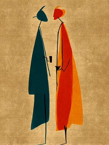 abstract simple minimalist one single line contour line drawing lovers full bodies silhouette colored with coffee clean background, minimalistic.   --raw