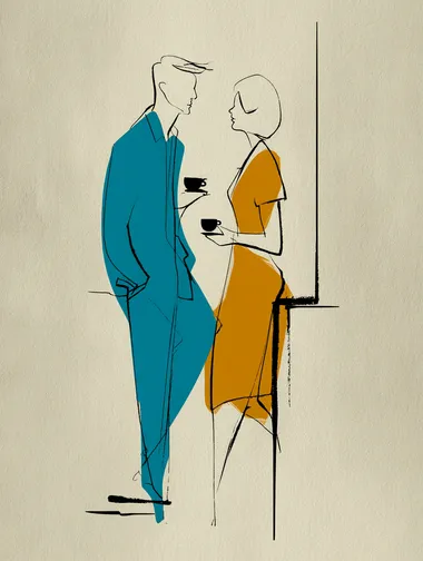 abstract simple minimalist one single line contour line drawing lovers full bodies silhouette colored with coffee clean background, minimalistic.   --raw