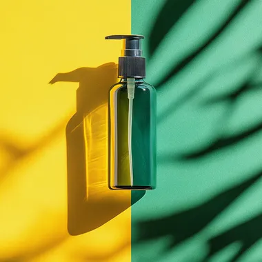 bottle of spray on the green and yellow background --s 250