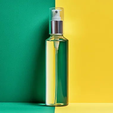 bottle of spray on the green and yellow background --s 250
