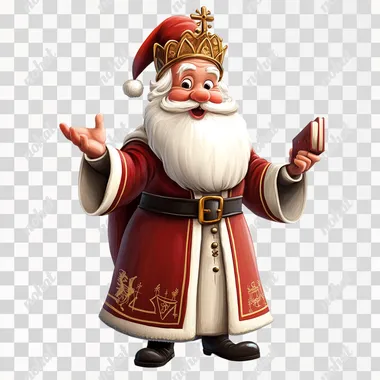 a funny cartoon of Sinterklaas with transparant background, PNG Format