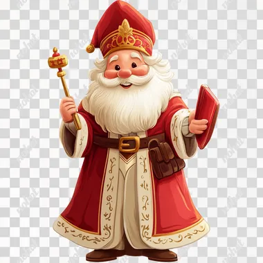 a funny cartoon of Sinterklaas with transparant background, PNG Format