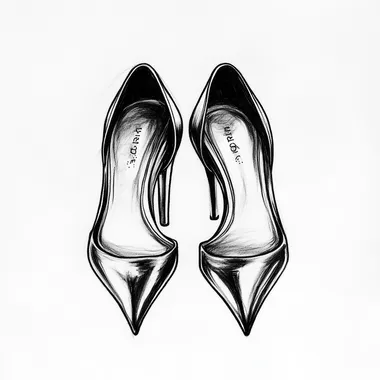 Tattoo design, a pair of heels from the front, black and white, clean white background