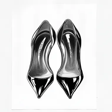 Tattoo design, a pair of heels from the front, black and white, clean white background