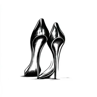 Tattoo design, a pair of heels from the front, black and white, clean white background