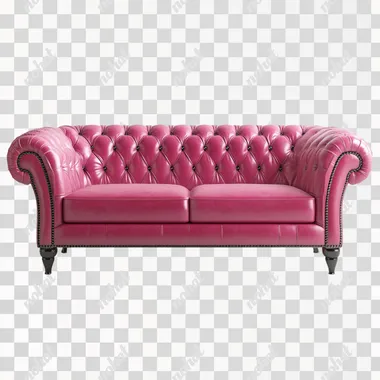 Leather sofa, pink, white background, full