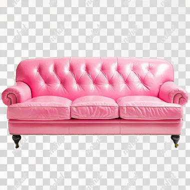 Leather sofa, pink, white background, full