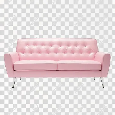 Leather sofa, pink, white background, full