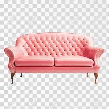 Leather sofa, pink, white background, full