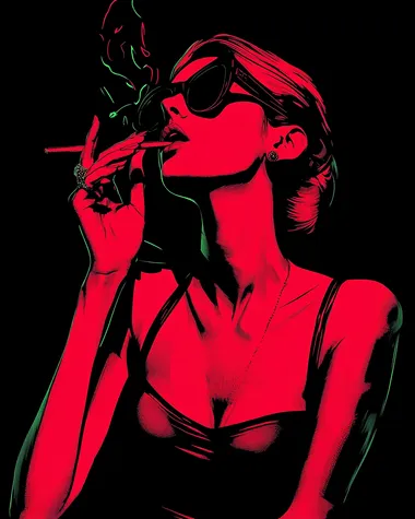 smoke, COLORFUL POP ART Portrait of FASHIONABLE WOMAN, in the style of degenerative art, Pop Art. inspiried by Mario Klingemann, Alexander Reben, Mike Tyka, Roy Lichtenstein and Malika Fabre. vector halftone screen print illustration, A simple yet powerful and luxurious photography, high resolution, hyper-realistic, ultra-detailed, cinematic, volumetric lighting, rendered in Octane, and with HDR.    a4beoqr