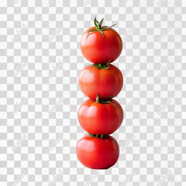 Fresh tomatoes stacked on a white background.