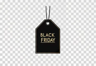 vector illustration, black price tag, flat lay, text "BLACK FRIDAY", isolated on white background