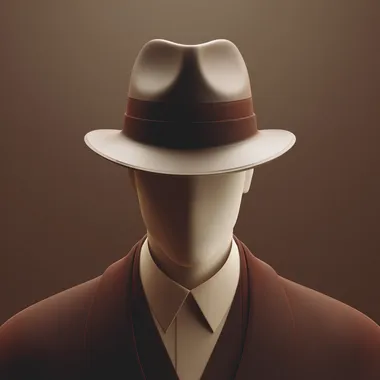 "3D minimalist retro casino-style avatar of an anonymous male figure. Smooth, matte 3D silhouette wearing a tuxedo and fedora hat, no facial features, slight rim lighting for depth. Warm vintage color palette (deep red, muted gold, brown tones). Soft shadows and subtle ambient occlusion for realism. Clean, solid background with no text or decorative elements. Centered composition