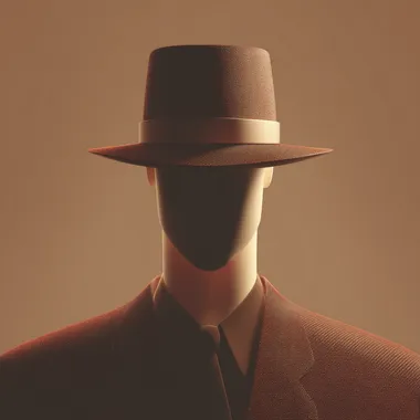 "3D minimalist retro casino-style avatar of an anonymous male figure. Smooth, matte 3D silhouette wearing a tuxedo and fedora hat, no facial features, slight rim lighting for depth. Warm vintage color palette (deep red, muted gold, brown tones). Soft shadows and subtle ambient occlusion for realism. Clean, solid background with no text or decorative elements. Centered composition