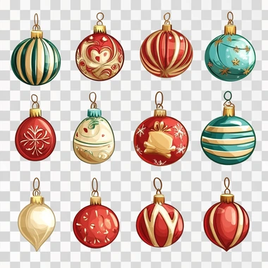 Christmas decorations, cartoon style. White background