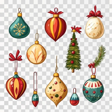 Christmas decorations, cartoon style. White background