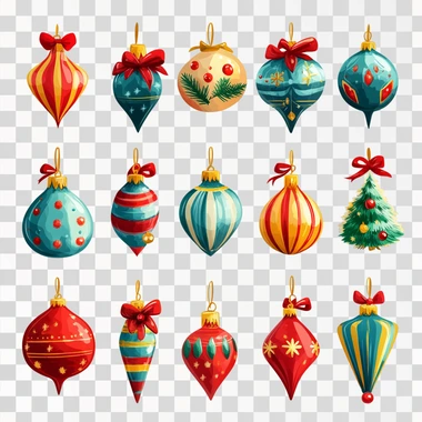 Christmas decorations, cartoon style. White background