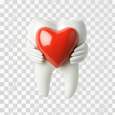 a tooth with a heart in its hands on a white background
