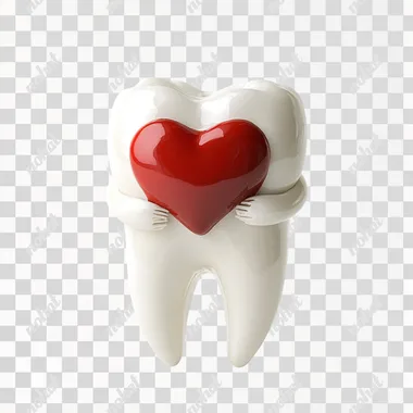 a tooth with a heart in its hands on a white background