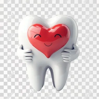 a tooth with a heart in its hands on a white background