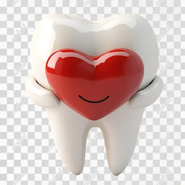 a tooth with a heart in its hands on a white background