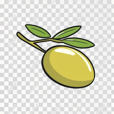 a 2d cartoon vector icon of an olive, flat color illustration, white background, bold thick outline