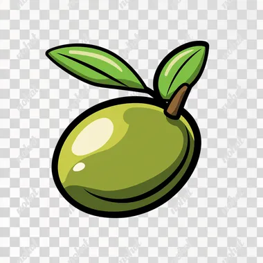 a 2d cartoon vector icon of an olive, flat color illustration, white background, bold thick outline