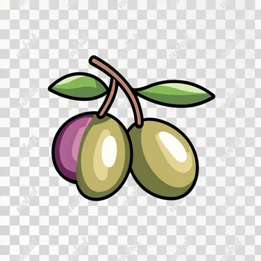a 2d cartoon vector icon of an olive, flat color illustration, white background, bold thick outline