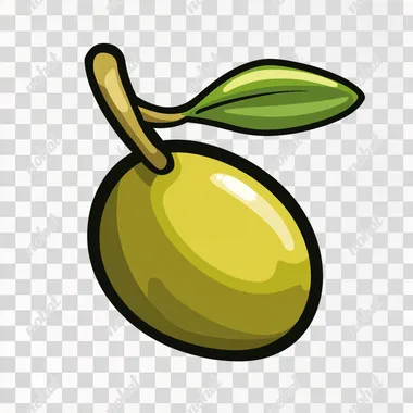 a 2d cartoon vector icon of an olive, flat color illustration, white background, bold thick outline