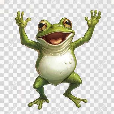 This is a cartoon-style Hearthstone character design, a frog, leaking white belly, standing on its hind legs, two arms raised to cheer you on, cheering the audience. White background. There is no outline.