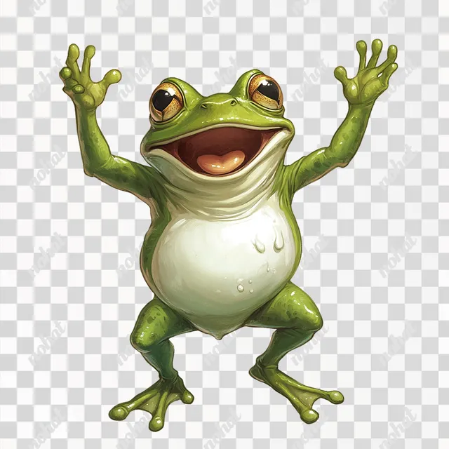 Cartoon Frog Character Jumping to Cheer on Audience – PNG