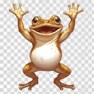 This is a cartoon-style Hearthstone character design, a frog, leaking white belly, standing on its hind legs, two arms raised to cheer you on, cheering the audience. White background. There is no outline.