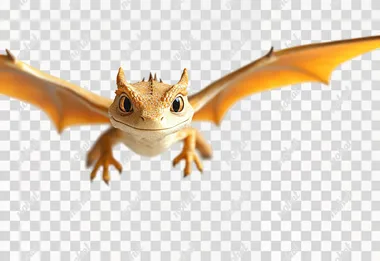 a small yellow dragon flying, looking at the camera, white background, comic design,